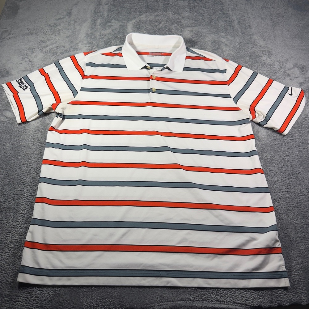 Nike Golf Tour Performance Polo Shirt Mens XL White Red Striped Dri-FIT Sugar